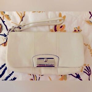 Coach Cream Leather Wristlet with Silver Hardware